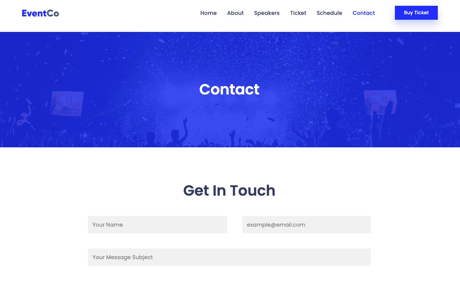 Event Co Contact Page